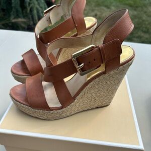 Michael Kors Saddle Leather Wedge Sandals